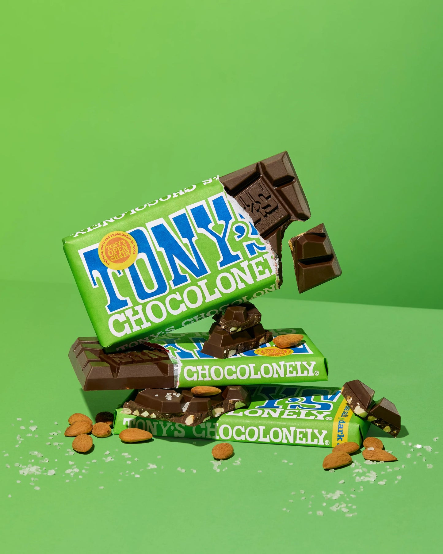 Tony’s chocolonely dark almond sea salt شوكولاتة توني الداكنة باللوز وملح البحر
