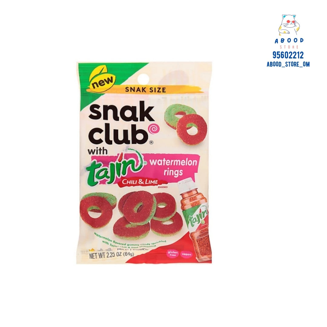 Snack club Tajin watermelon rings gummies حلاوة الجيلي بنكهة البطيخ والتاهين