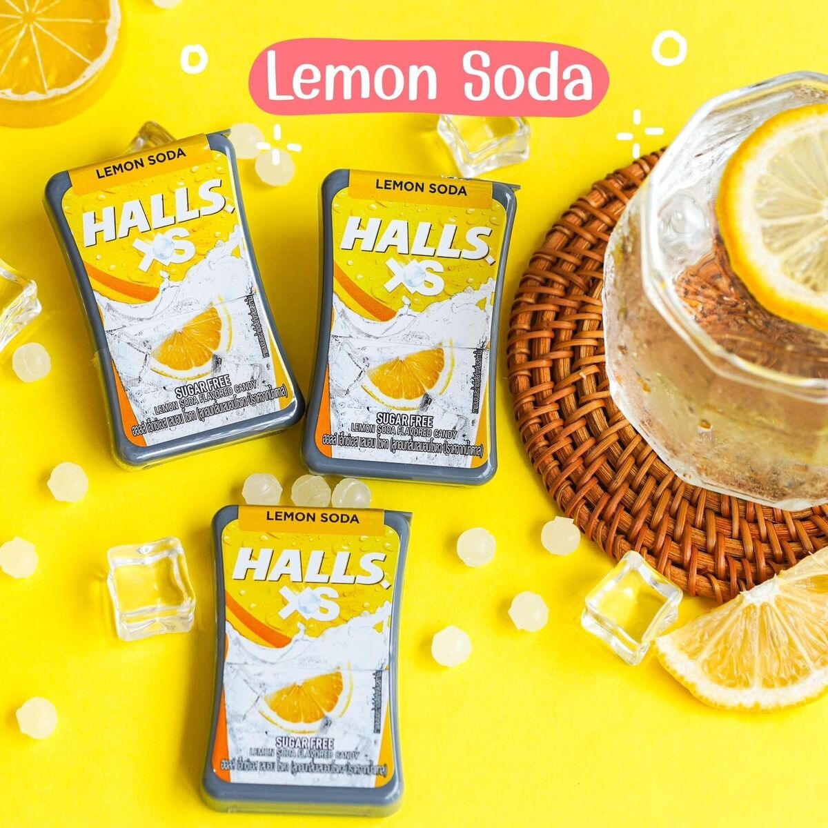 Halls XS Sugar Free Lemon Soda Flavored Candy 12.6g